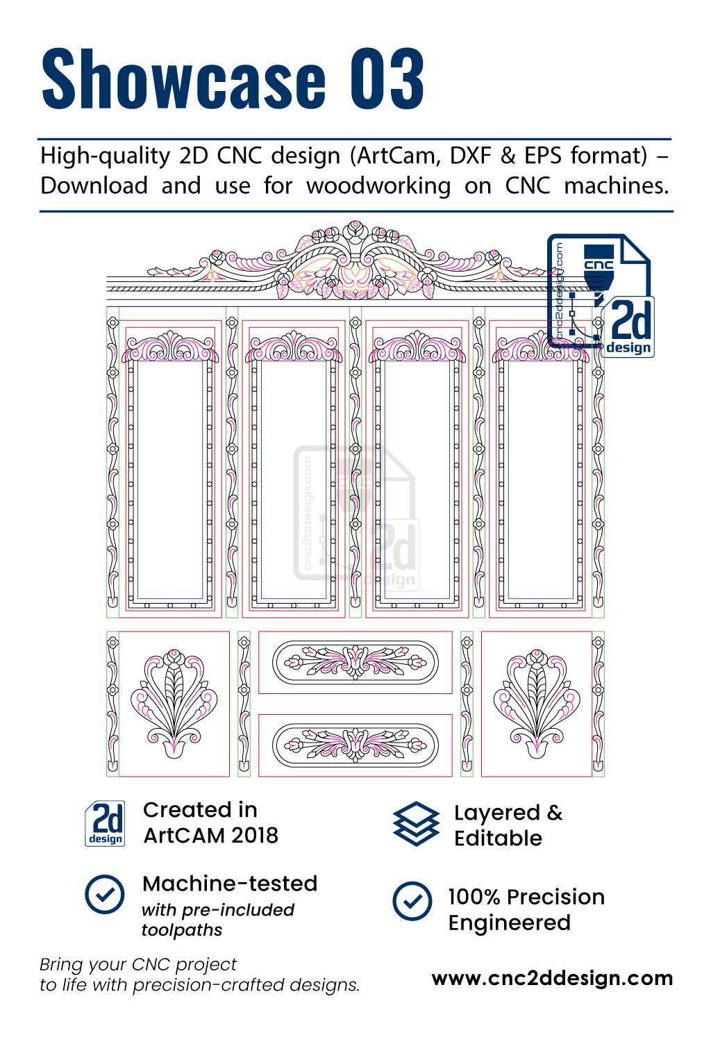 CNC 2D Showcase Design 03 – Wood Carving Digital File (.art), (.dxf) & (.eps)