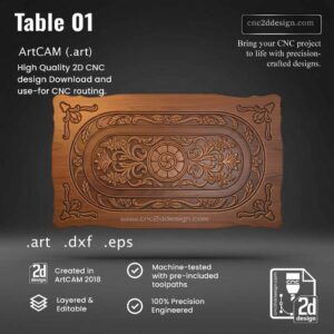 CNC 2D Table Design 01 – Wood Carving Digital File (.art), (.dxf) & (.eps)