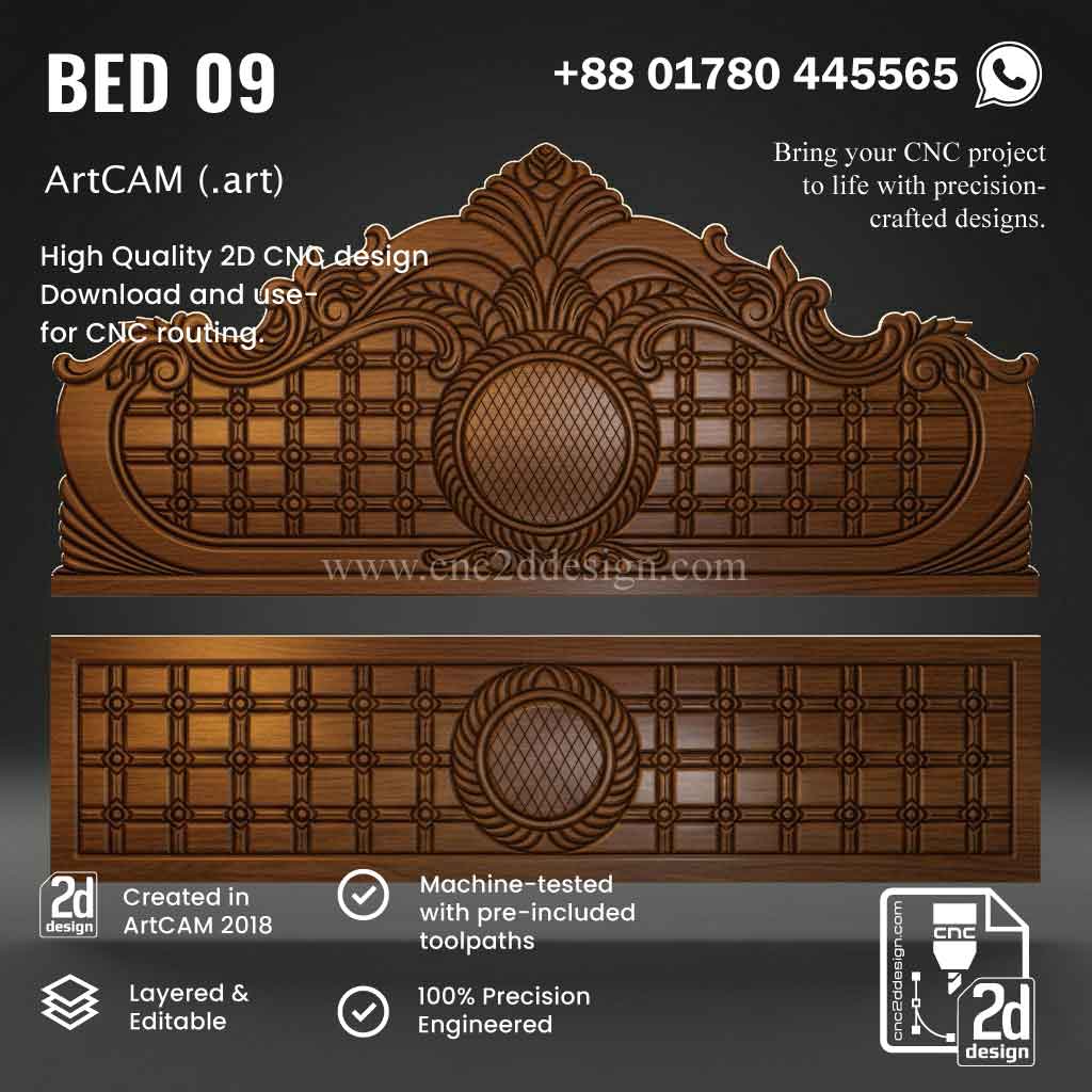 CNC 2D Bed Design 09– Wood Carving Digital File