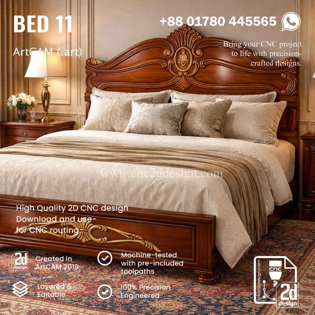 CNC 2D Bed Design 11– Wood Carving Digital File - Image 2