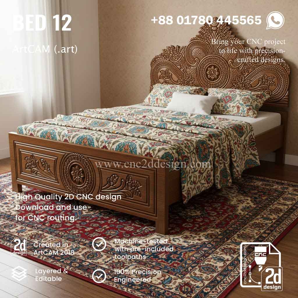 CNC 2D Bed Design 12– Wood Carving Digital File - Image 2
