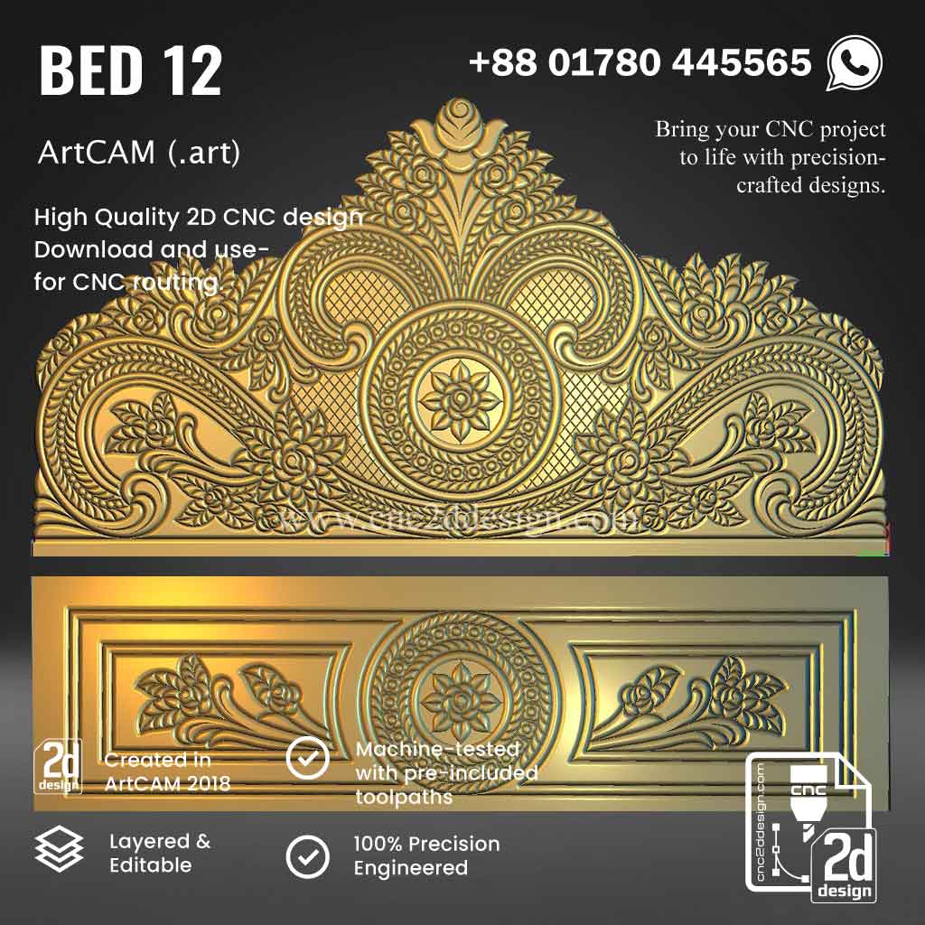 CNC 2D Bed Design 12– Wood Carving Digital File - Image 3
