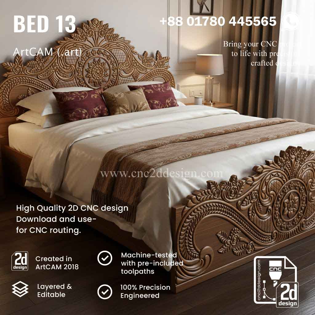 CNC 2D Bed Design 13– Wood Carving Digital File - Image 2