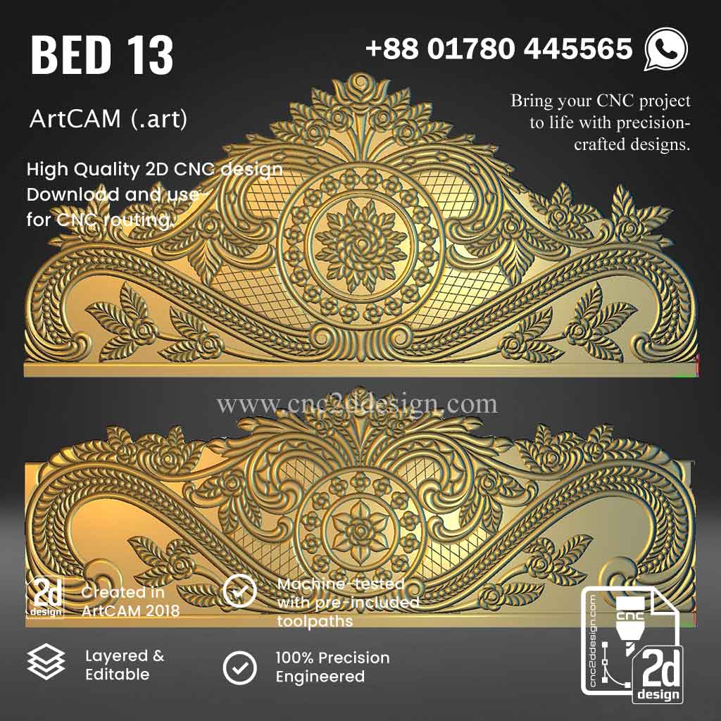 CNC 2D Bed Design 13– Wood Carving Digital File - Image 3