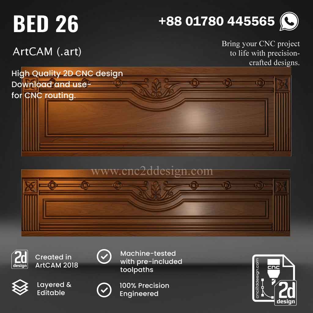 CNC 2D Bed Design 26– Wood Carving Digital File