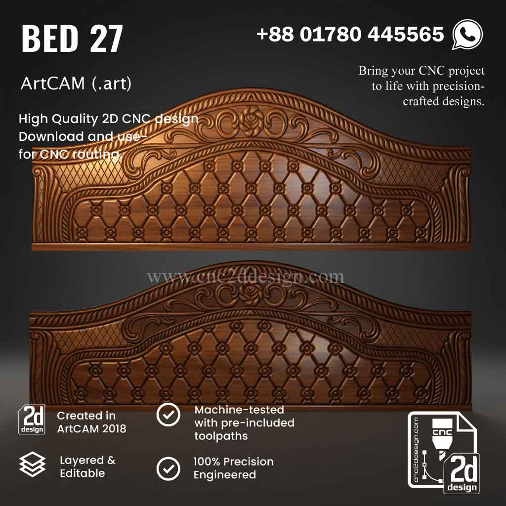 CNC 2D Bed Design 27– Wood Carving Digital File