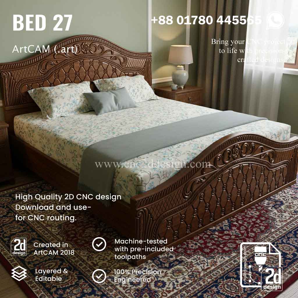 CNC 2D Bed Design 27– Wood Carving Digital File - Image 2