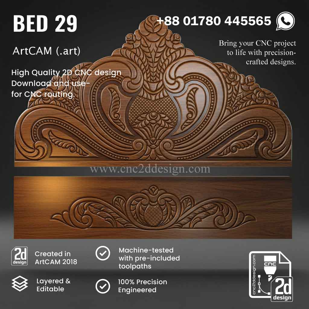 CNC 2D Bed Design 29– Wood Carving Digital File