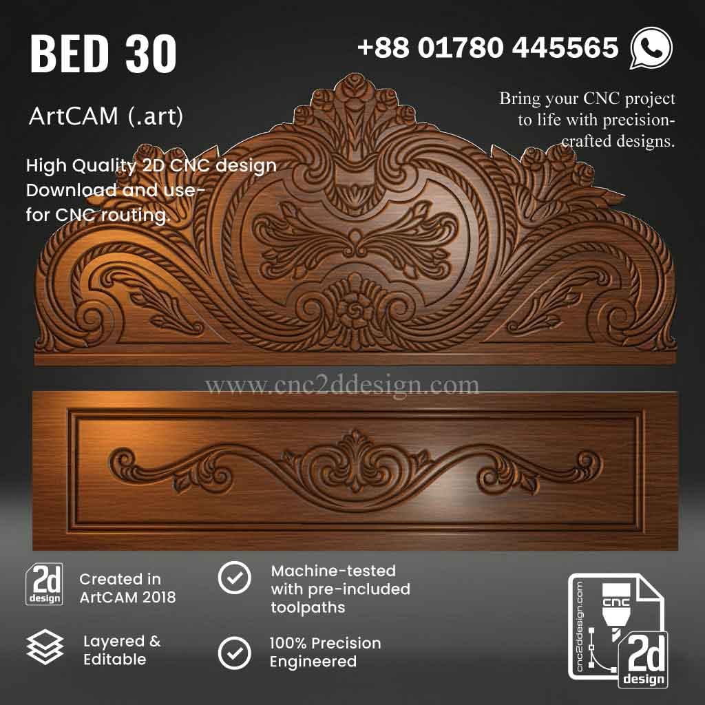 CNC 2D Bed Design 30– Wood Carving Digital File