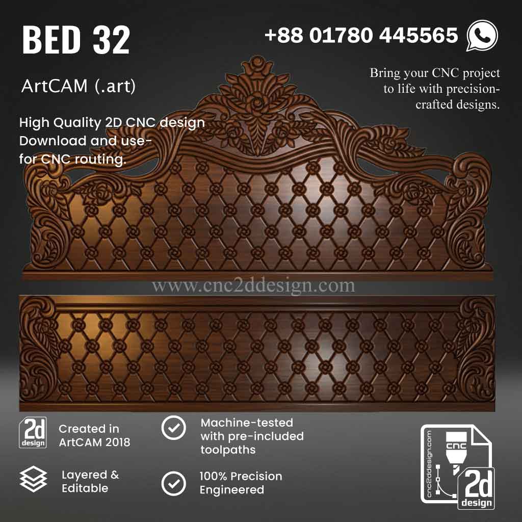 CNC 2D Bed Design 32– Wood Carving Digital File