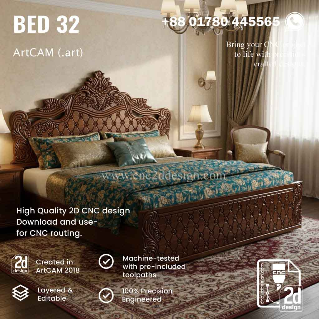 CNC 2D Bed Design 32– Wood Carving Digital File - Image 2
