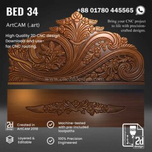 CNC 2D Bed Design 34– Wood Carving Digital File